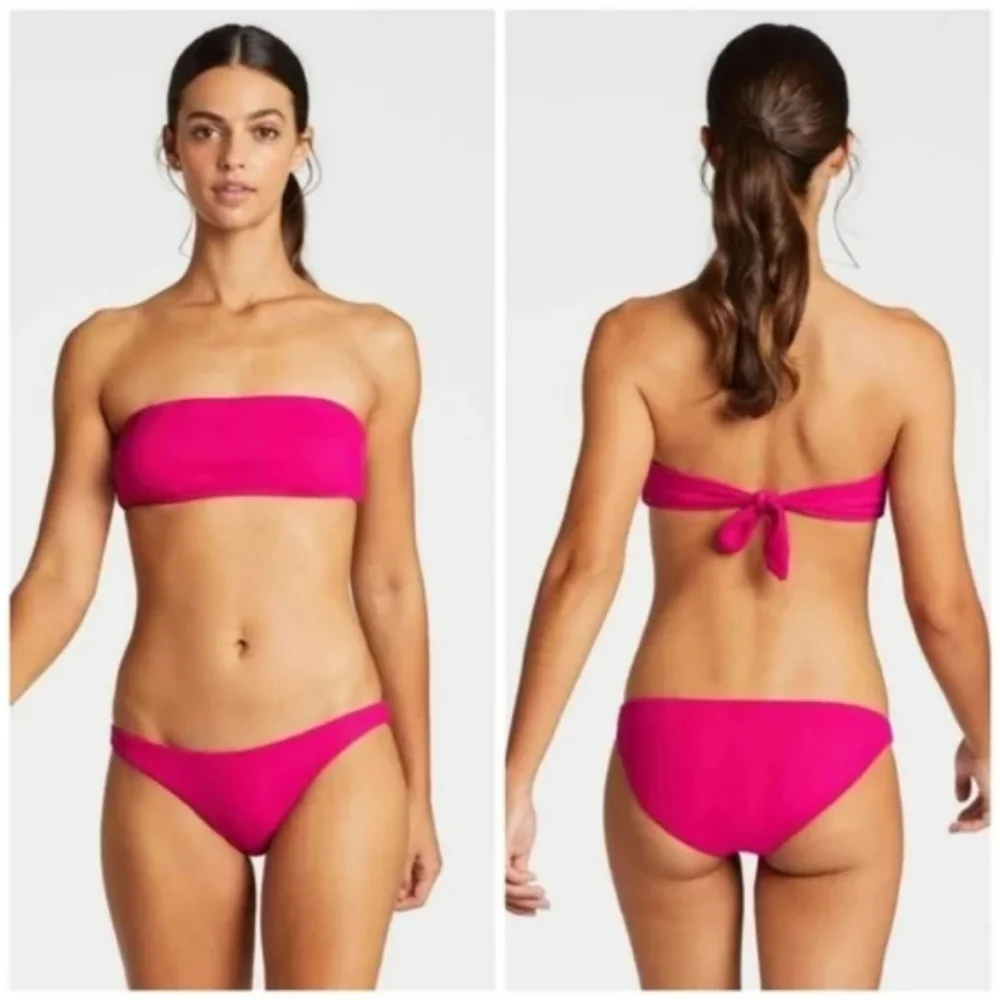 Vitamin A Mila Convertible Bandeau Bikini Top Luciana Bottoms Hot Pink Malaia - Picture 3 of 11